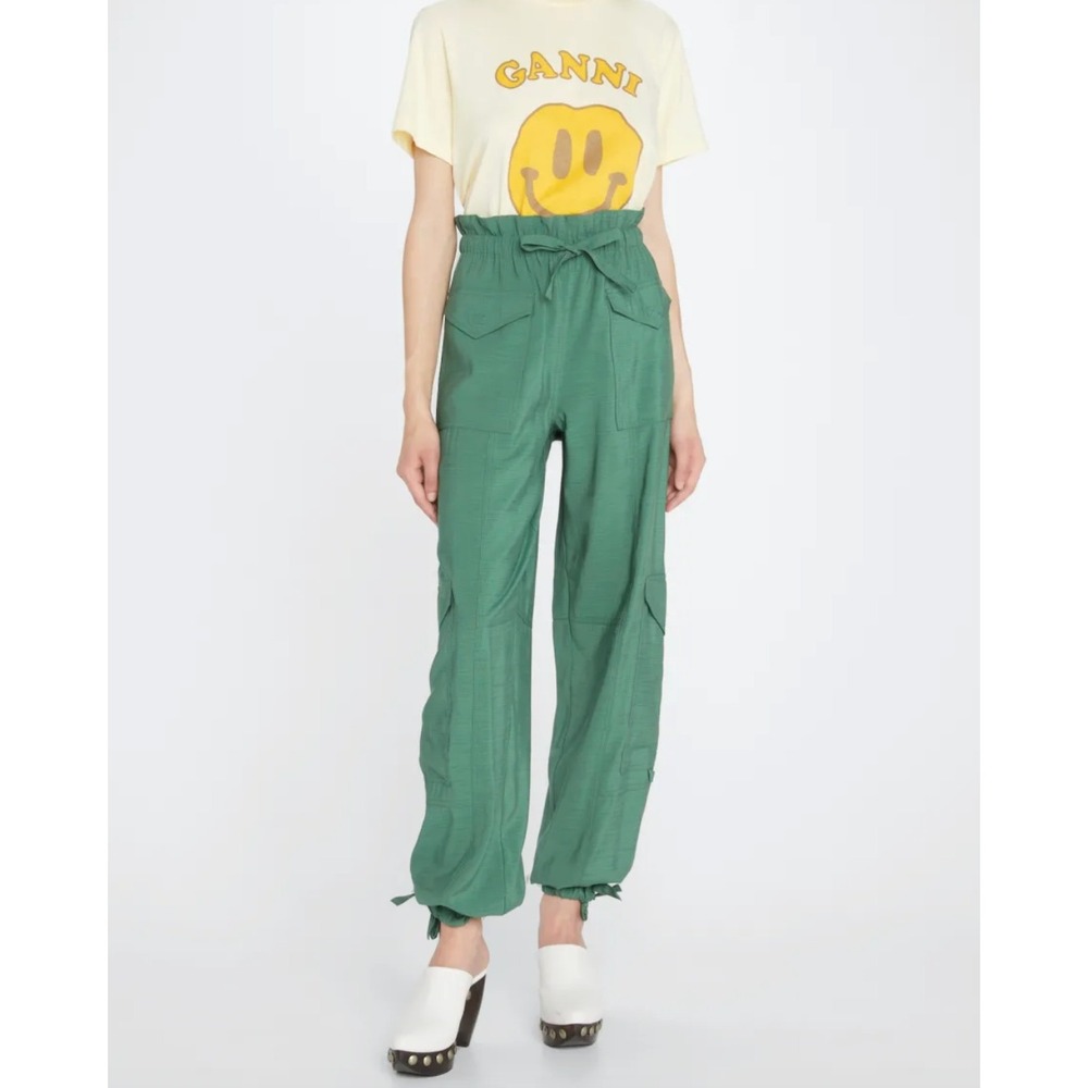 GANNI Paperbag Waist Cargo Pants Tie Cuff - Picture 1 of 16